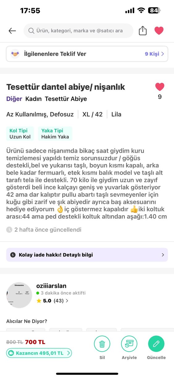Mor Vintage Nakışlı Uzun Kollu Abiye Elbise - Görsel 5