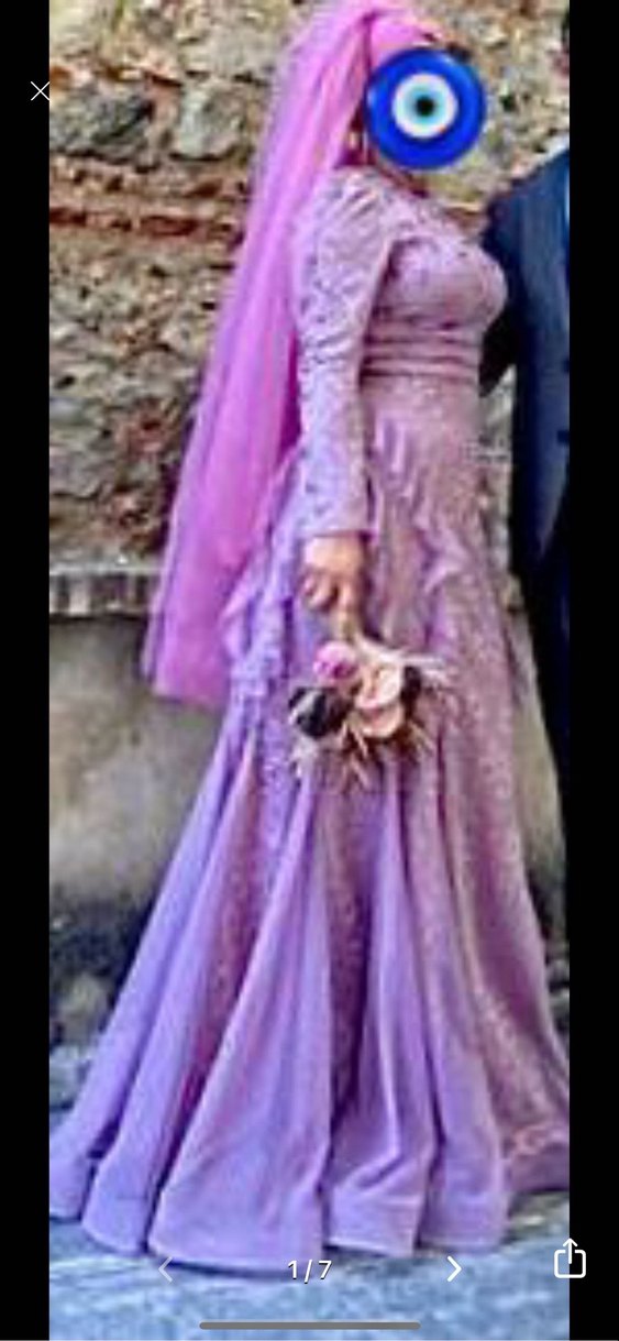 Mor Vintage Nakışlı Uzun Kollu Abiye Elbise - Görsel 3