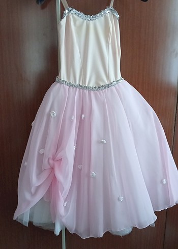Pembe Drapeli Straplez Kız Elbisesi