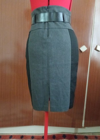 xs Beden gri Renk Gri Kemerli Midi Kalem Etek