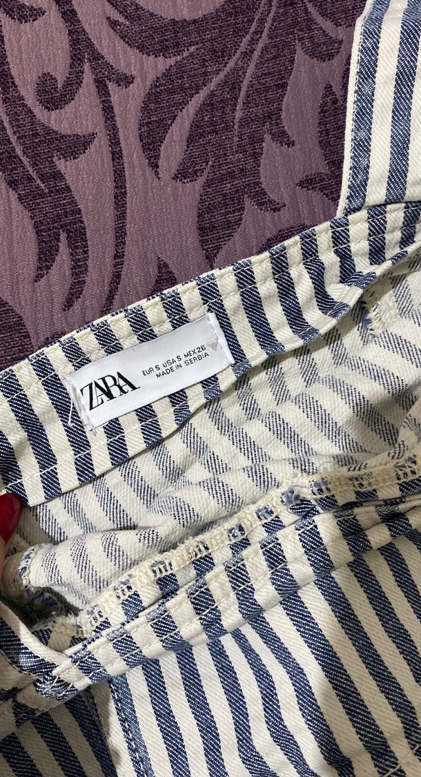 Kadın Denim Çizgili Crop Top - Görsel 4