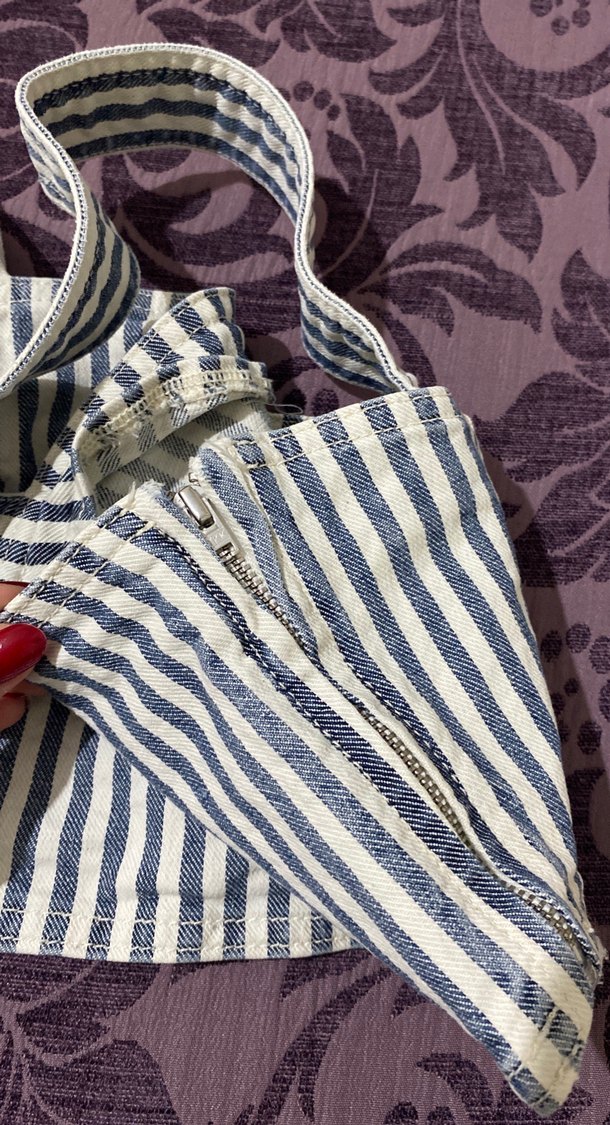 Kadın Denim Çizgili Crop Top - Görsel 2