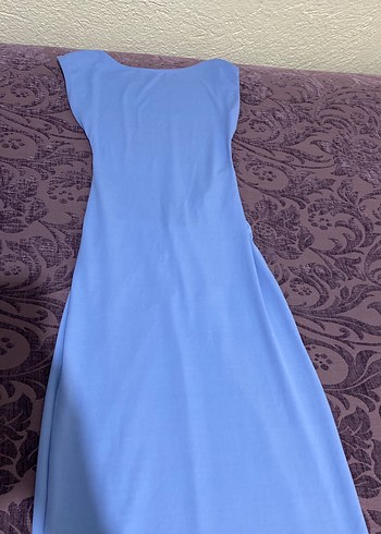 Mavi Drapeli Uzun Straplez Elbise - Görsel 3