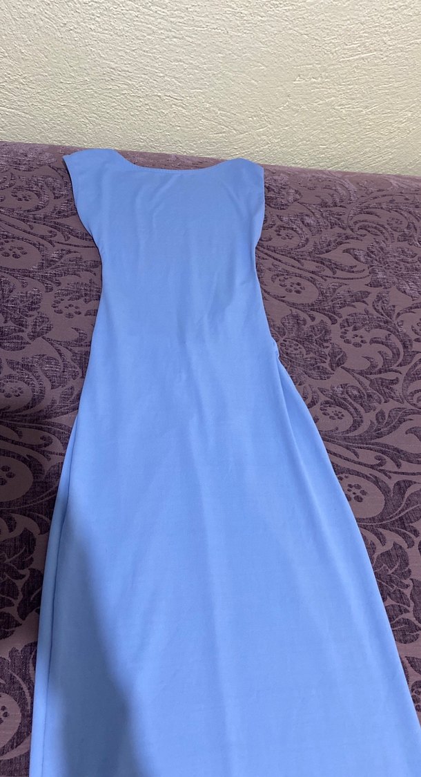 Mavi Drapeli Uzun Straplez Elbise - Görsel 3