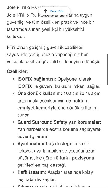15-36 kg Beden Otomobil koltuğu