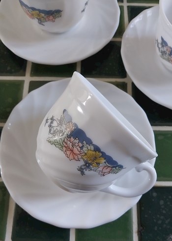 Pastel Çiçek Desenli Beyaz Fincan Seti - Görsel 6