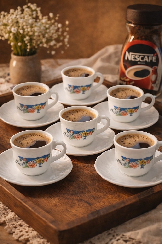 Pastel Çiçek Desenli Beyaz Fincan Seti - Görsel 2