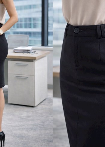 Düğmeli Siyah Midi Kadın Kalem Etek - Görsel 4