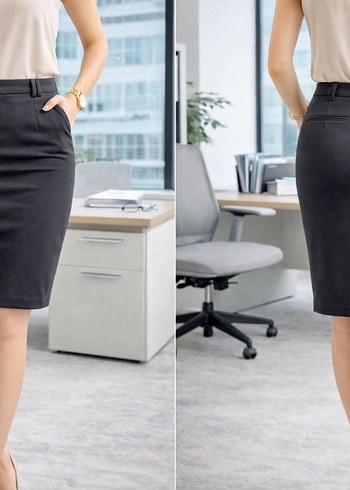 Düğmeli Siyah Midi Kadın Kalem Etek - Görsel 3