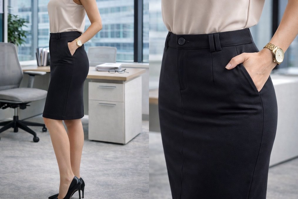 Düğmeli Siyah Midi Kadın Kalem Etek - Görsel 2