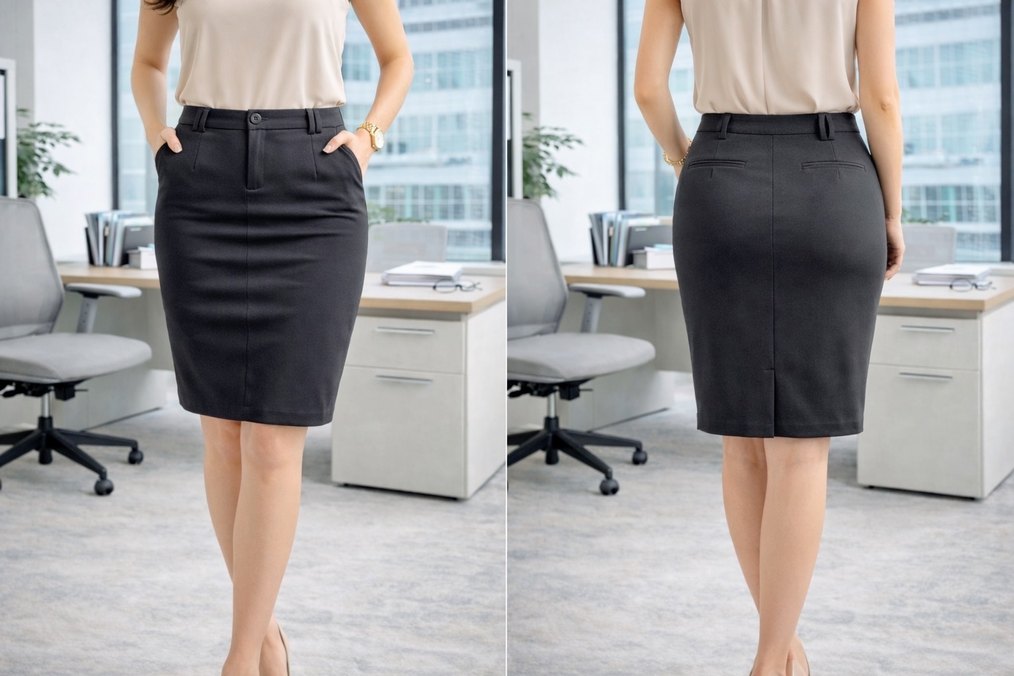 Düğmeli Siyah Midi Kadın Kalem Etek - Görsel 3