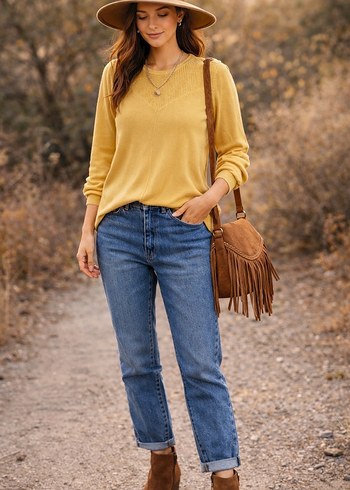 Sarı Süet Düğmeli Kadın Kazak LCW 3xl - Görsel 2