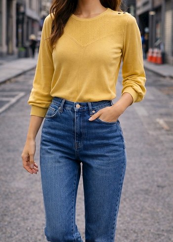 Sarı Süet Düğmeli Kadın Kazak LCW 3xl - Görsel 3