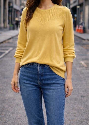 Sarı Süet Düğmeli Kadın Kazak LCW 3xl - Görsel 4