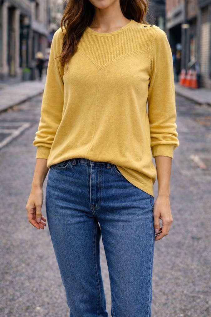 Sarı Süet Düğmeli Kadın Kazak LCW 3xl - Görsel 4