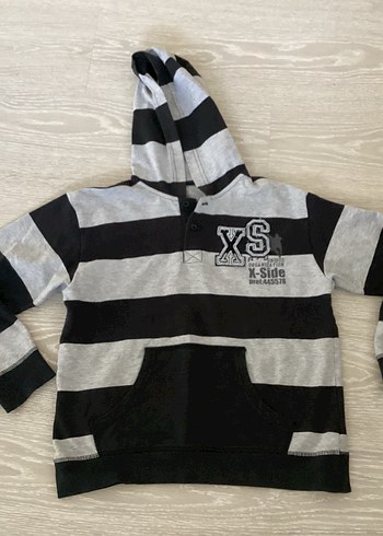 Gri Çizgili Kapüşonlu Sweatshirt 10-11 yaş - Görsel 2