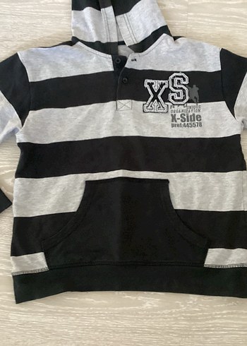 Gri Çizgili Kapüşonlu Sweatshirt 10-11 yaş - Görsel 3