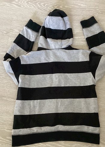 Gri Çizgili Kapüşonlu Sweatshirt 10-11 yaş - Görsel 4