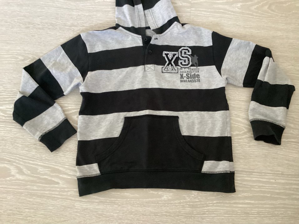 Gri Çizgili Kapüşonlu Sweatshirt 10-11 yaş - Görsel 3