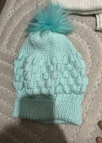 Kadın Mor Örgü Bere Beyaz Ponponlu - Görsel 5