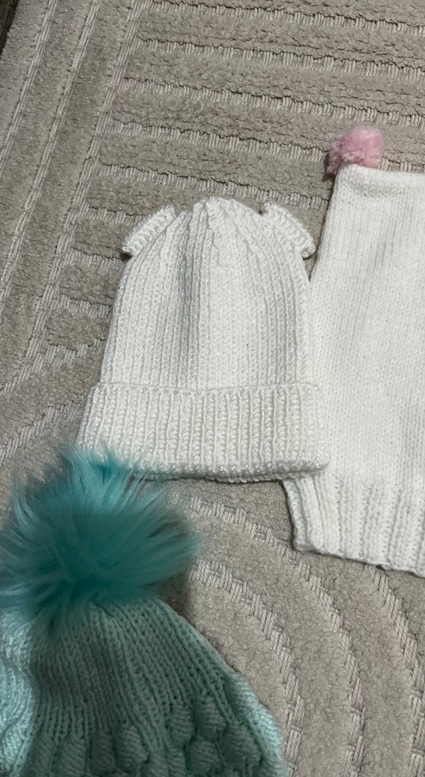 Kadın Mor Örgü Bere Beyaz Ponponlu - Görsel 4