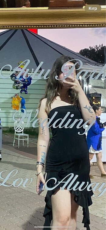 m Beden Defacto straplez gül detaylı elbise