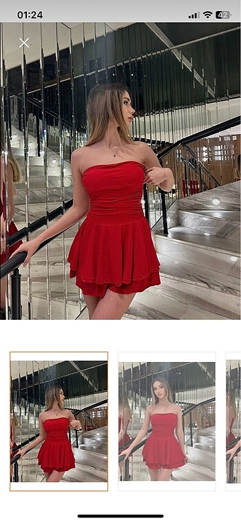 Kırmızı straplez mini elbise