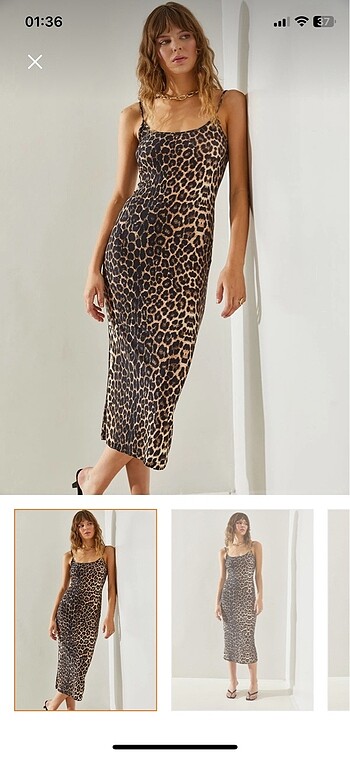 Midi leopar elbise