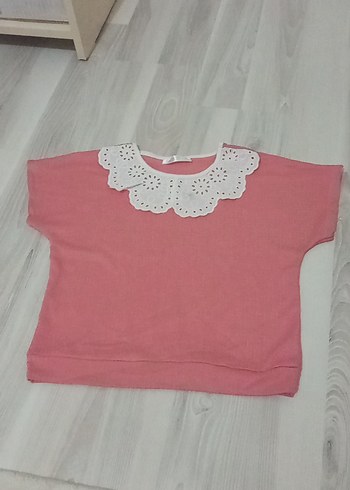 Dantel Yakalı Kız Çocuk Pembe Bluz