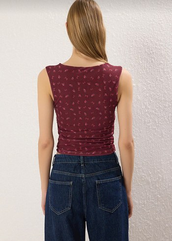 s Beden Bordo Çiçek Baskılı astarlı örme bluz