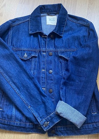 m Beden Düğmeli Lacivert Kadın Denim Ceket