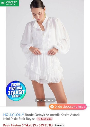 xs Beden Holly Lolly Brode Detaylı Asimetrik Kesim Astarlı Mini Etek