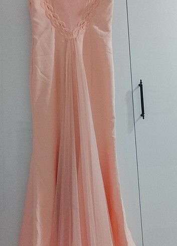 42 Beden turuncu Renk Kavuniçi rengi balık model abiye elbise