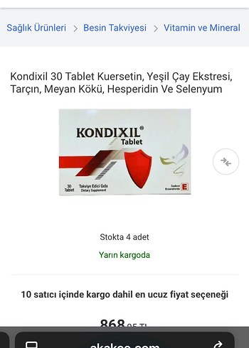 Kondixil 30 Tablet Kuersetin ve Yeşil Çay Ekstresi