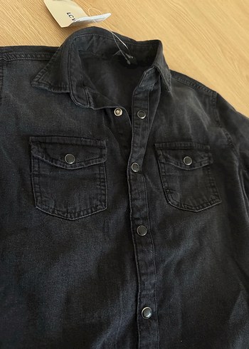 7 Yaş Beden Erkek Siyah Denim Uzun Kollu Gömlek