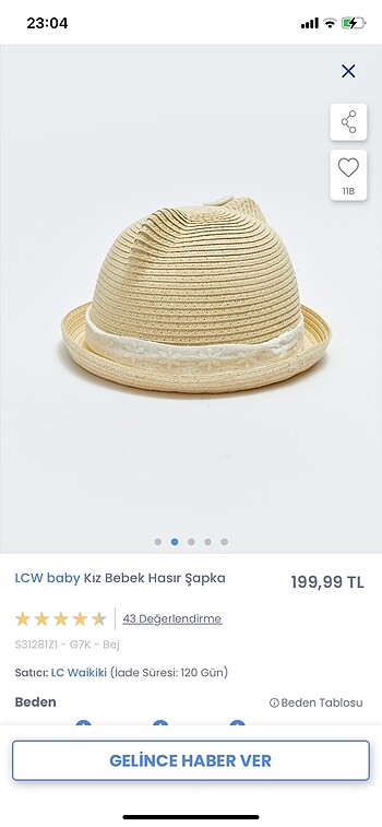 LC Waikiki Şapka sıfır ürün 5.8 yaş