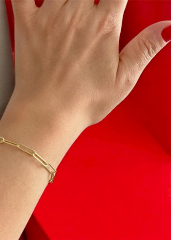 Zincir Detaylı Minimalist Ataç Altın Bileklik - Görsel 2