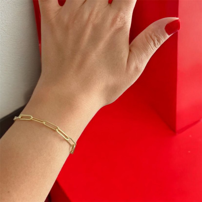 Zincir Detaylı Minimalist Ataç Altın Bileklik - Görsel 2