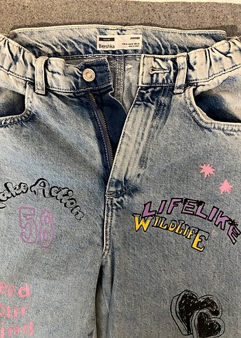 Düğmeli baskılı kadın pantolon - Görsel 3