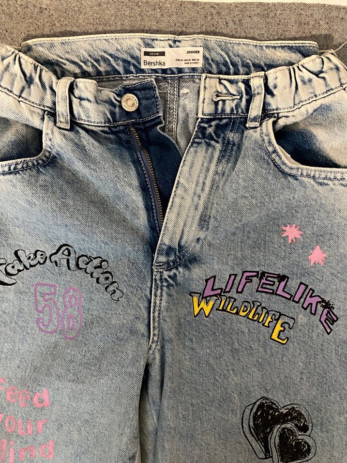 Düğmeli baskılı kadın pantolon - Görsel 3