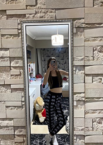 Siyah Baskılı Kadın Eşofman Altı - Görsel 5