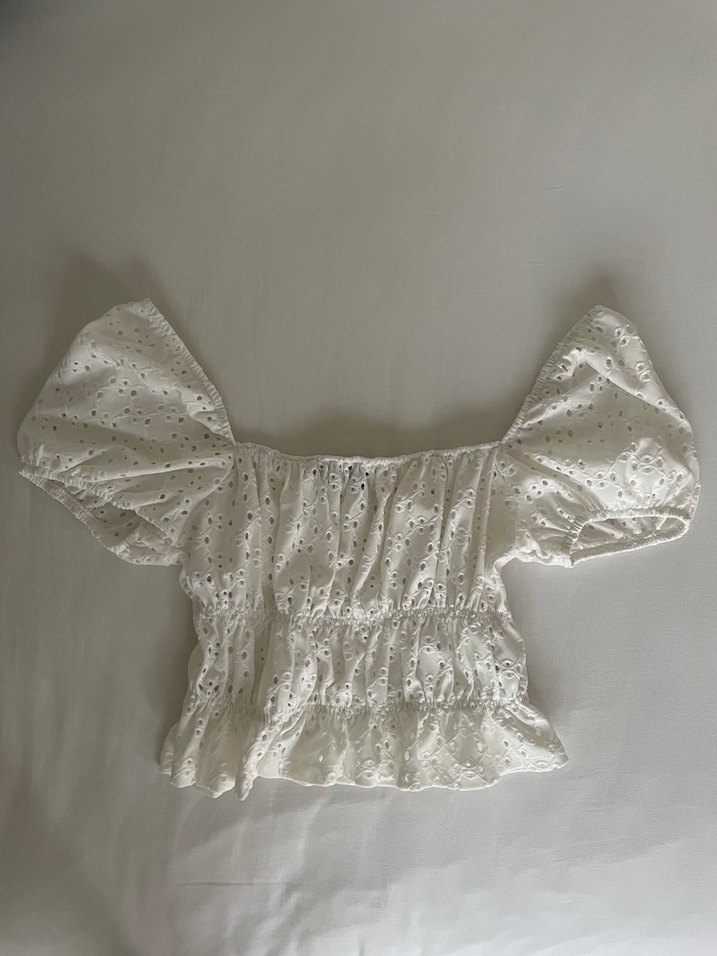 Dantel Detaylı Beyaz Bohem Bluz - Görsel 3