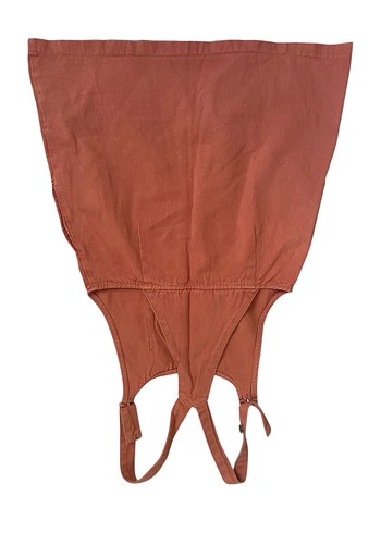 Turuncu Keten Askılı Mini Salopet Elbise - Görsel 5