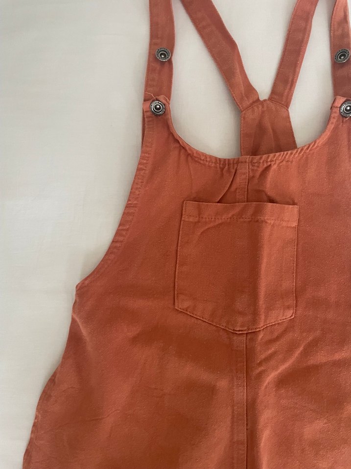 Turuncu Keten Askılı Mini Salopet Elbise - Görsel 2