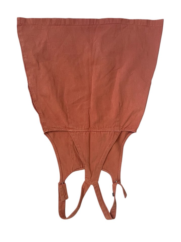 Turuncu Keten Askılı Mini Salopet Elbise - Görsel 5