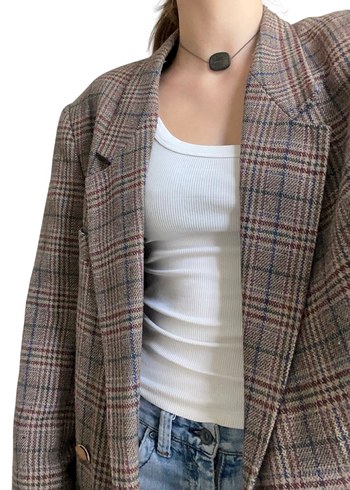 Düğmeli Ekoseli Kadın Midi Blazer - Görsel 2