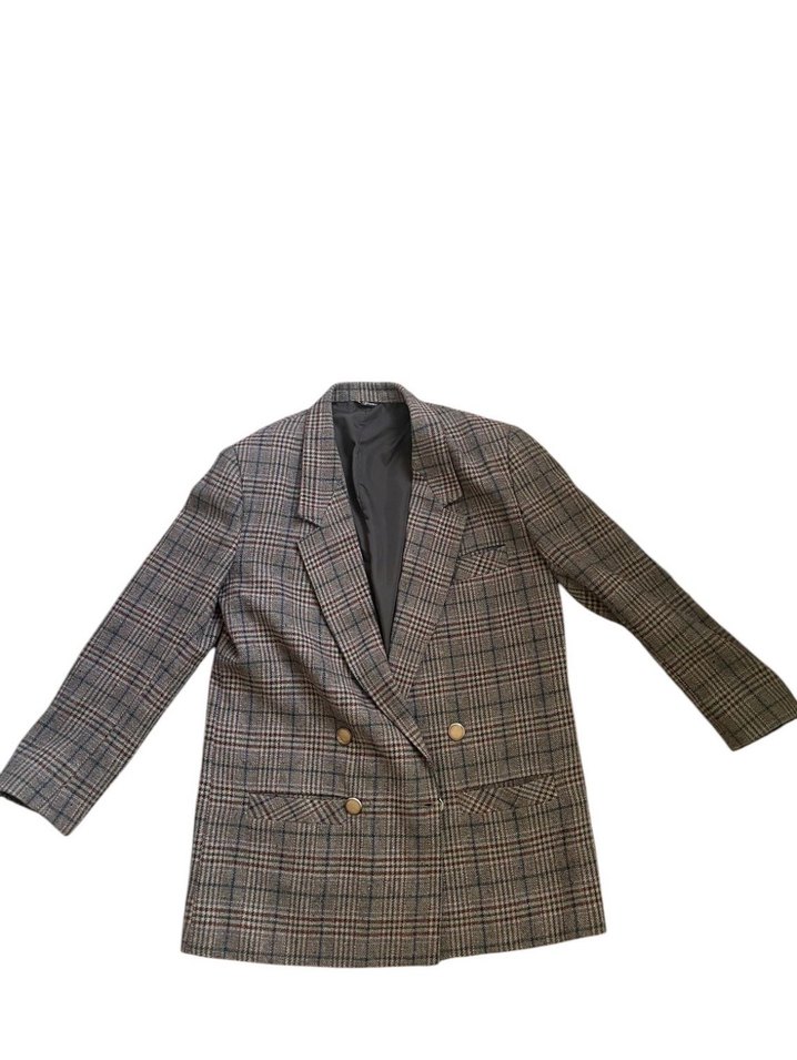 Düğmeli Ekoseli Kadın Midi Blazer - Görsel 5