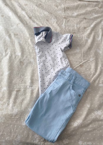 Erkek Bebek Mavi Denim Pantolon ve Beyaz Polo Takım