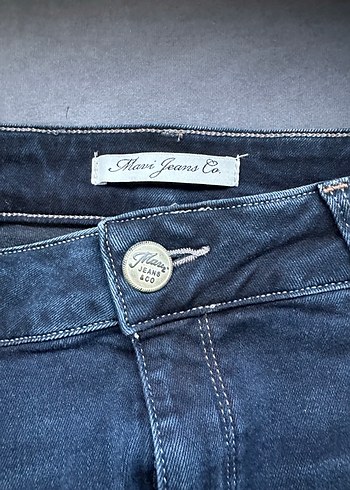 m Beden Lacivert Dar Kesim Mini Denim Etek