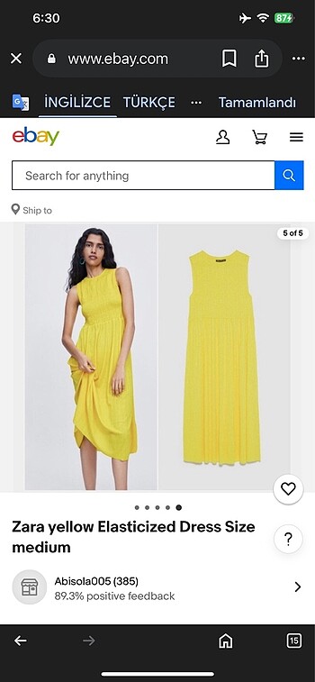 Zara elbise butter yellow